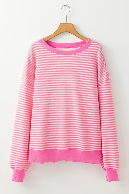 Green Stripe Drop Shoulder Long Sleeve Top