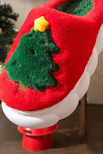 Fiery Red Christmas Tree Graphic Plush Slippers(back-order Estimated Shipping Date：11/30/2024)