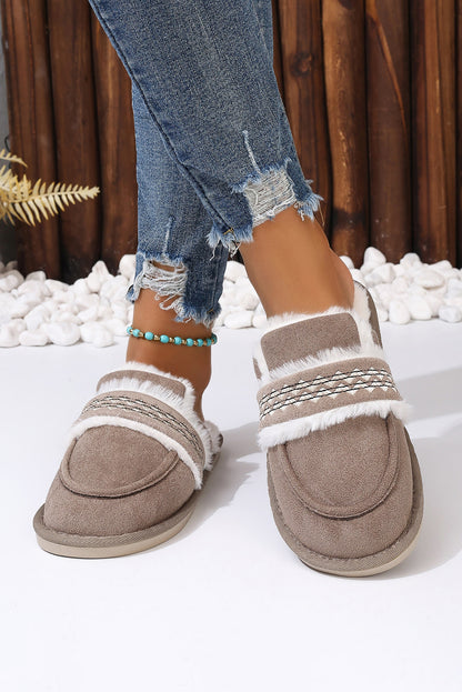 Gray Suede Wavy Striped Plush Lined Home Slippers(back-order Estimated Shipping Date：11/30/2024)