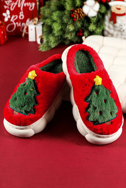 Fiery Red Christmas Tree Graphic Plush Slippers(back-order Estimated Shipping Date：11/30/2024)