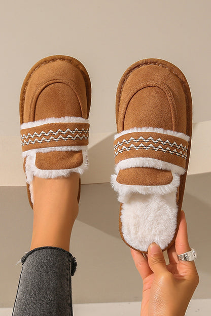 Gray Suede Wavy Striped Plush Lined Home Slippers(back-order Estimated Shipping Date：11/30/2024)